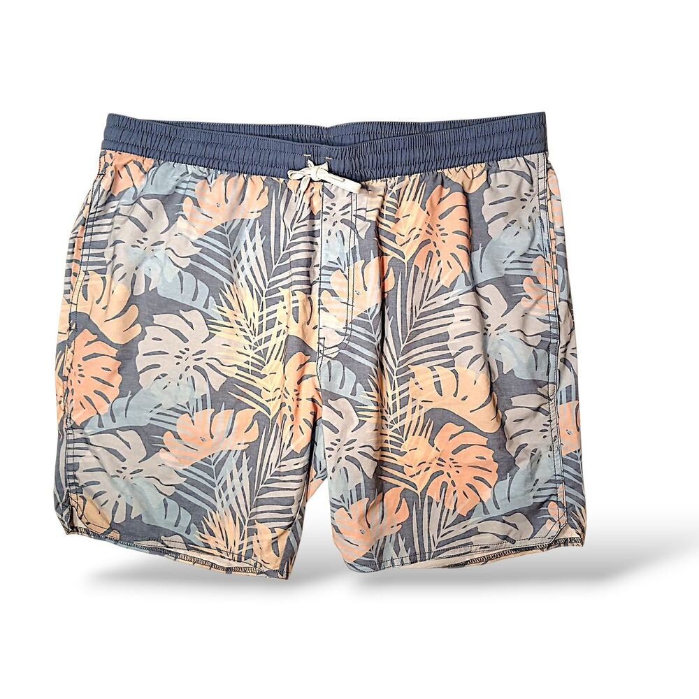 Travis Matthews Swim Shorts Mens Sz M Blue Tropical Island Floral Beach Pocket